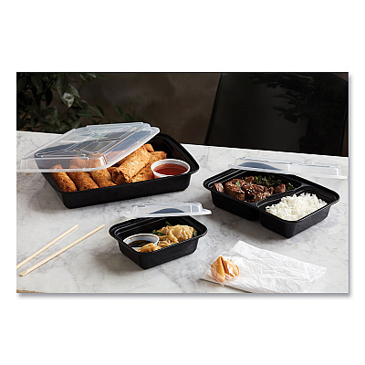 Pactiv Evergreen Newspring VERSAtainer Microwavable Containers, Rectangular, 58 oz, 8.5 x 11.5 x 2.5, Black/Clear, Plastic, 150/Carton (PCTNC989B)