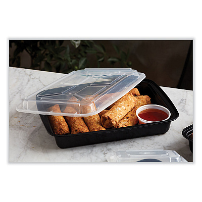 Pactiv Evergreen Newspring VERSAtainer Microwavable Containers, Rectangular, 58 oz, 8.5 x 11.5 x 2.5, Black/Clear, Plastic, 150/Carton (PCTNC989B)