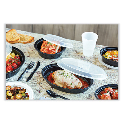 Pactiv Evergreen Newspring VERSAtainer Microwavable Containers, Oval, 24 oz, 9.1 x 6.7 x 1.45, Black/Clear, Plastic, 150/Carton (PCTOC24B)