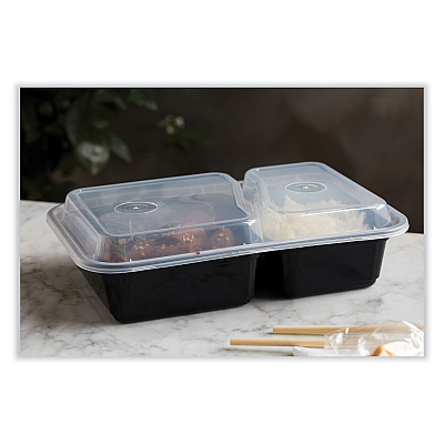 Pactiv Evergreen Newspring VERSAtainer Microwavable Containers, Rectangular, 2-Compartment, 30 oz, 6 x 8.5 x 2.5, Black/Clear, Plastic, 150/CT (PCTNC8288B)
