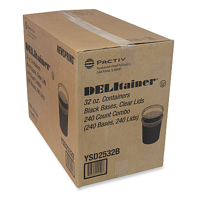 Pactiv Evergreen Newspring DELItainer Microwavable Container, 32 oz, 4.55 x 4.55 x 5.55, Black/Clear, Plastic, 240/Carton (PCTYSD2532B)