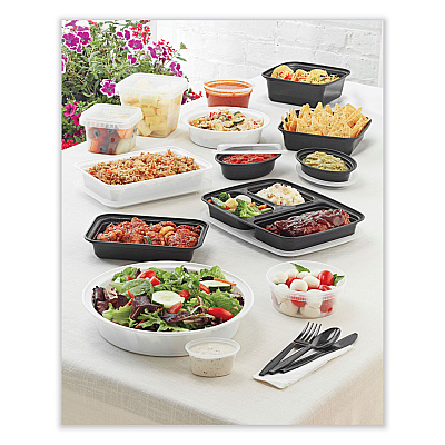 Pactiv Evergreen Newspring VERSAtainer Microwavable Containers, Oval, 8 oz, 5.7 x 4 x 1.45, Black/Clear, Plastic, 150/Carton (PCTOC08B)