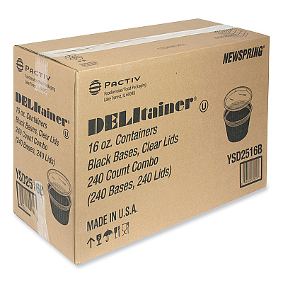 Pactiv Evergreen Newspring DELItainer Microwavable Container, 16 oz, 4.55 x 4.55 x 3.1, Black/Clear, Plastic, 240/Carton (PCTYSD2516B)