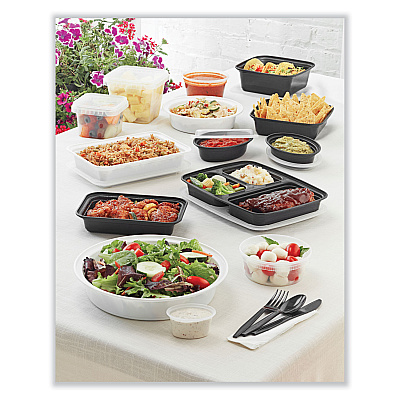 Pactiv Evergreen Newspring VERSAtainer Microwavable Containers, Round, 3-Compartment, 39 oz, 9 x 9 x 2.25, Black/Clear, Plastic, 150/Carton (PCTNC9388B)