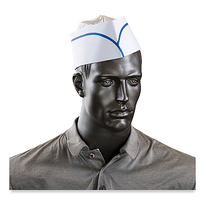 AmerCareRoyal Classy Cap, Crepe Paper, Adjustable, One Size Fits All, White/Blue Stripe, 100 Caps/Pack, 10 Packs/Carton (RCC2)