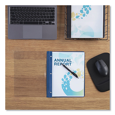 Universal Clear Front Report Covers with Fasteners, Three-Prong Fastener, 0.5" Capacity,  8.5 x 11, Clear/Dark Blue, 25/Box (UNV56138)
