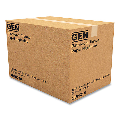 GEN Standard Bath Tissue, Septic Safe, Individually Wrapped Rolls, 1-Ply, White, 1,000 Sheets/Roll, 96 Wrapped Rolls/Carton (GEN218)