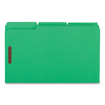 Universal Deluxe Reinforced Top Tab Fastener Folders, 0.75" Expansion, 2 Fasteners, Legal Size, Green Exterior, 50/Box (UNV13526)