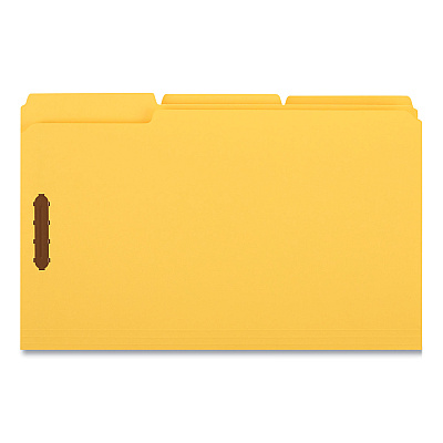 Universal Deluxe Reinforced Top Tab Fastener Folders, 0.75" Expansion, 2 Fasteners, Legal Size, Yellow Exterior, 50/Box (UNV13528)