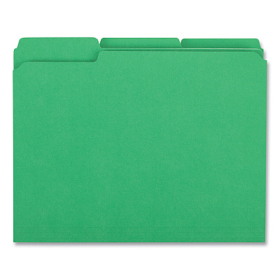 Universal Reinforced Top-Tab File Folders, 1/3-Cut Tabs: Assorted, Letter Size, 1" Expansion, Green, 100/Box (UNV16162)