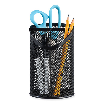 Universal Metal Mesh 3-Compartment Pencil Cup, 4.13" Diameter x 6"h, Black (UNV20019)