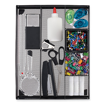 Universal Metal Mesh Drawer Organizer, Six Compartments, 15 x 11.88 x 2.5, Black (UNV20021)