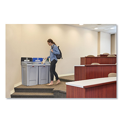 Rubbermaid Commercial Slim Jim Recycling Station 1-Stream, Landfill Recycling Station, 33 gal, Resin, Gray (RCP2171554)