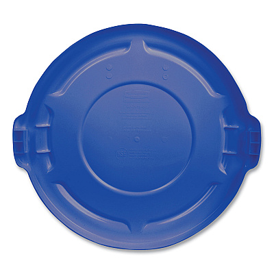 Rubbermaid Commercial BRUTE Self-Draining Flat Top Lids for 32 gal Round BRUTE Containers, 22.25" Diameter, Blue (RCP263100BE)