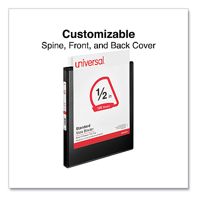 Universal Slant D-Ring View Binder, 3 Rings, 0.5" Capacity, 11 x 8.5, Black (UNV20701)