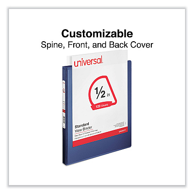 Universal Slant D-Ring View Binder, 3 Rings, 0.5" Capacity, 11 x 8.5, Navy Blue (UNV20717)