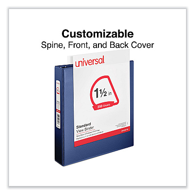 Universal Slant D-Ring View Binder, 3 Rings, 1.5" Capacity, 11 x 8.5, Navy Blue (UNV20718)