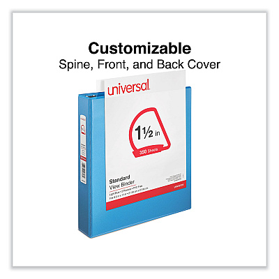 Universal Slant D-Ring View Binder, 3 Rings, 1.5" Capacity, 11 x 8.5, Light Blue (UNV20723)