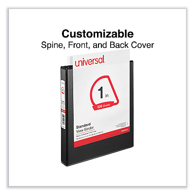 Universal Slant D-Ring View Binder, 3 Rings, 1" Capacity, 11 x 8.5, Black (UNV20741)