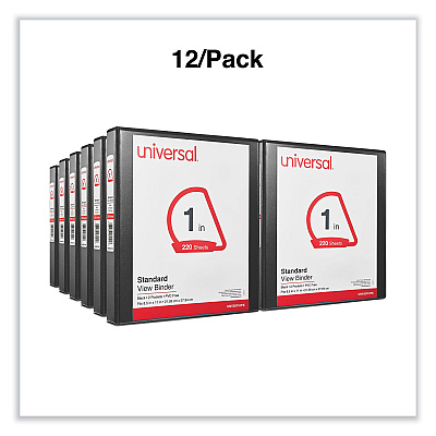 Universal Slant D-Ring View Binder, 3 Rings, 1" Capacity, 11 x 8.5, Black, 12/Carton (UNV20741PK)