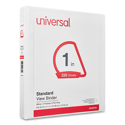 Universal Slant D-Ring View Binder, 3 Rings, 1" Capacity, 11 x 8.5, White (UNV20742)