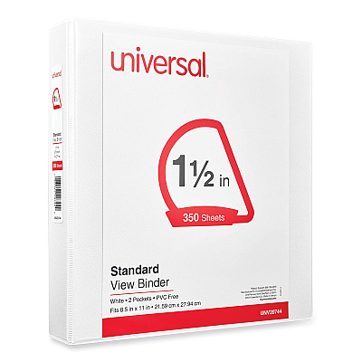 Universal Slant D-Ring View Binder, 3 Rings, 1.5" Capacity, 11 x 8.5, White (UNV20744)