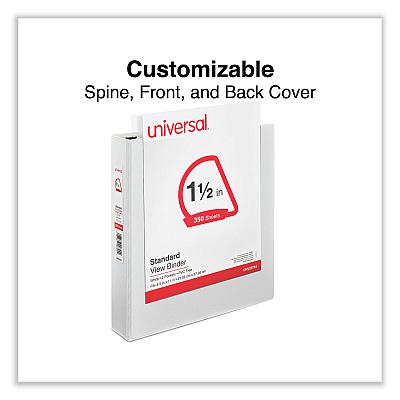 Universal Slant D-Ring View Binder, 3 Rings, 1.5" Capacity, 11 x 8.5, White (UNV20744)
