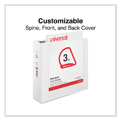 Universal Slant D-Ring View Binder, 3 Rings, 3" Capacity, 11 x 8.5, White (UNV20748)