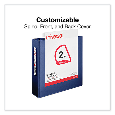 Universal Slant D-Ring View Binder, 3 Rings, 2" Capacity, 11 x 8.5, Navy Blue (UNV20749)