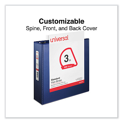 Universal Slant D-Ring View Binder, 3 Rings, 3" Capacity, 11 x 8.5, Navy Blue (UNV20754)