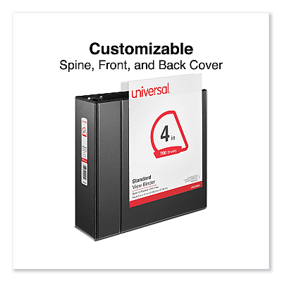 Universal Slant D-Ring View Binder, 3 Rings, 4" Capacity, 11 x 8.5, Black (UNV20995)