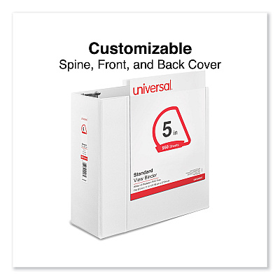 Universal Slant D-Ring View Binder, 3 Rings, 5" Capacity, 11 x 8.5, White (UNV20997)