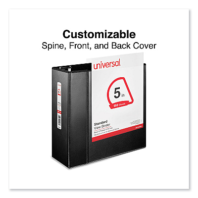 Universal Slant D-Ring View Binder, 3 Rings, 5" Capacity, 11 x 8.5, Black (UNV20998)