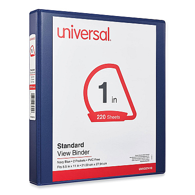 Universal Slant D-Ring View Binder, 3 Rings, 1" Capacity, 11 x 8.5, Navy Blue (UNV207410)