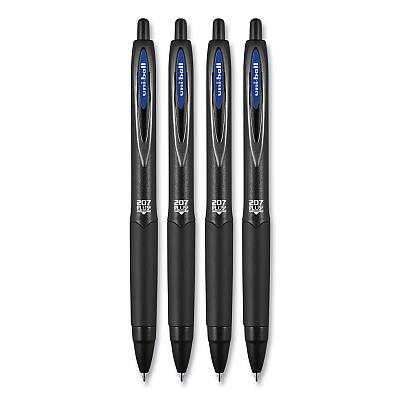 uniball 207 Plus+ Gel Pen, Retractable, Medium 0.7 mm, Blue Ink, Black Barrel, 4/Pack (UBC70457)