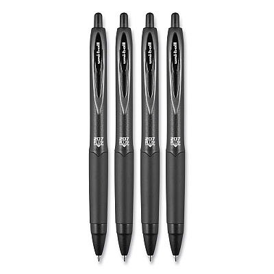 uniball 207 Plus+ Gel Pen, Retractable, Medium 0.7 mm, Black Ink, Black Barrel, 4/Pack (UBC70460)