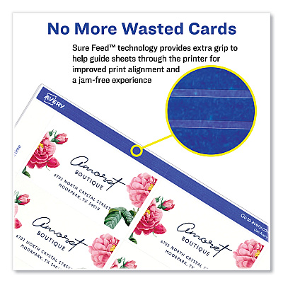 Avery Printable Microperforated Business Cards w/Sure Feed Technology, Inkjet, 2 x 3.5, White, 1,000 Cards, 10/Sheet, 100 Sheets/Bx (AVE8471)