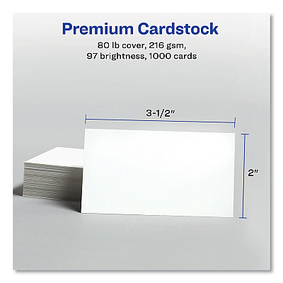 Avery Printable Microperforated Business Cards w/Sure Feed Technology, Inkjet, 2 x 3.5, White, 1,000 Cards, 10/Sheet, 100 Sheets/Bx (AVE8471)