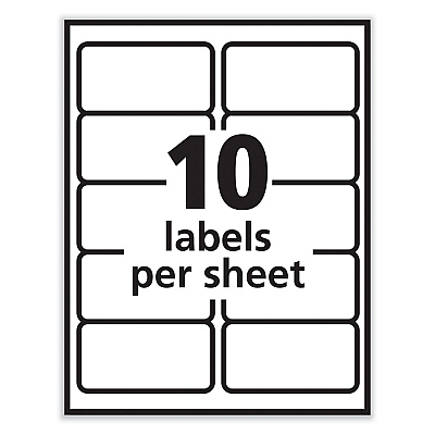 PRES-a-ply Labels, Laser Printers, 2 x 4, White, 10/Sheet, 250 Sheets/Box (AVE30609)
