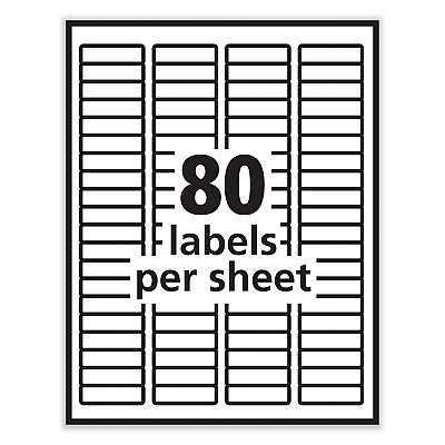 PRES-a-ply Labels, Inkjet/Laser Printers, 0.5 x 1.75, White, 80/Sheet, 100 Sheets/Pack (AVE30640)