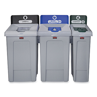 Rubbermaid Commercial Slim Jim Recycling Station 1-Stream, Mixed Recycling Station, 33 gal, Resin, Gray (RCP2171557)