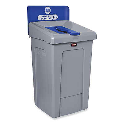 Rubbermaid Commercial Slim Jim Recycling Station 1-Stream, Mixed Recycling Station, 33 gal, Resin, Gray (RCP2171557)