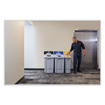 Rubbermaid Commercial Slim Jim Recycling Station 1-Stream, Mixed Recycling Station, 33 gal, Resin, Gray (RCP2171557)