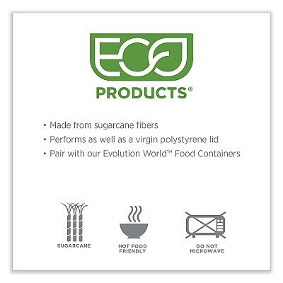 Eco-Products Evolution World EcoLid 25% Recycled Food Container Lid, Fits 12 to 32 oz Containers, White, Plastic, 500/Carton (ECOEPBRSCLIDL)
