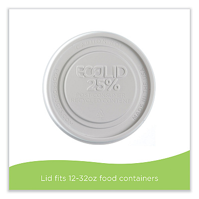 Eco-Products Evolution World EcoLid 25% Recycled Food Container Lid, Fits 12 to 32 oz Containers, White, Plastic, 500/Carton (ECOEPBRSCLIDL)