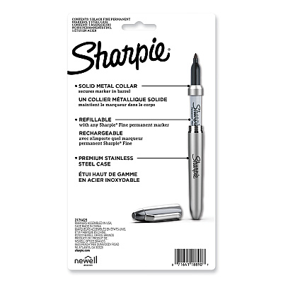 Sharpie Fine Tip Permanent Marker, Stainless Steel Single Marker Case, Fine Bullet Tip, Black, 5/Pack (SAN2135418)