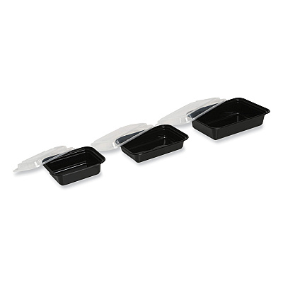 GEN Microwavable Food Container with Lid, Rectangular, 38 oz, 8.81 x 6.02 x 2.48, Black/Clear, Plastic, 150/Carton (GENTORECT38)