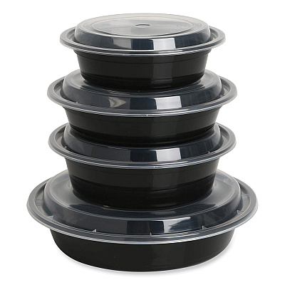 GEN Microwavable Food Container with Lid, Round, 16 oz, 6.29 x 6.29 x 1.96, Black/Clear, Plastic, 150/Carton (GENTORND16)