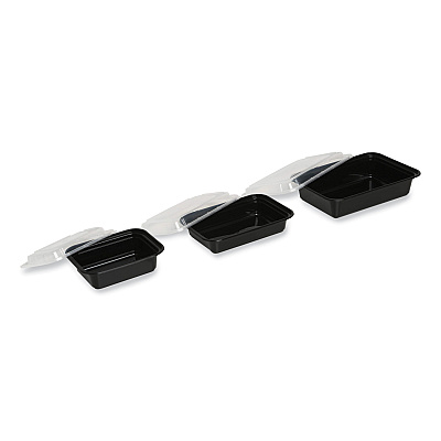 GEN Microwavable Food Container with Lid, Rectangular, 12 oz, 5.78 x 4.52 x 2.24, Black/Clear, Plastic, 150/Carton (GENTORECT12)