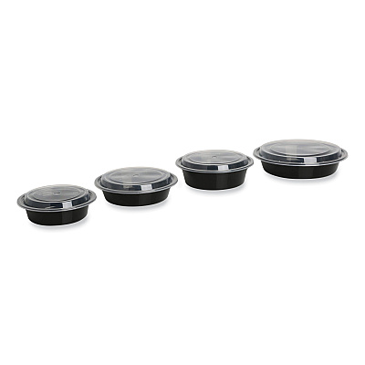 GEN Microwavable Food Container with Lid, Round, 24 oz, 7.28 x 7.28 x 1.96, Black/Clear, Plastic, 150/Carton (GENTORND24)